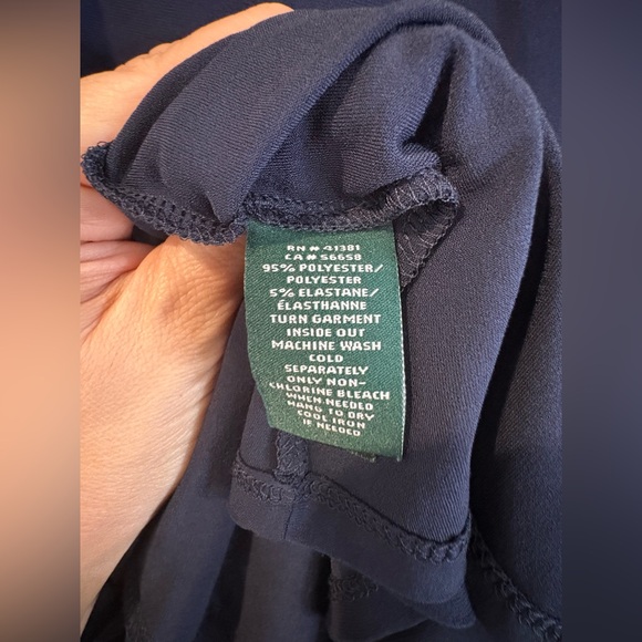 Lauren Ralph Lauren Navy Fit & Flare Dress Size 4 Yellow Trim Sleeveless Preppy - Picture 5 of 8